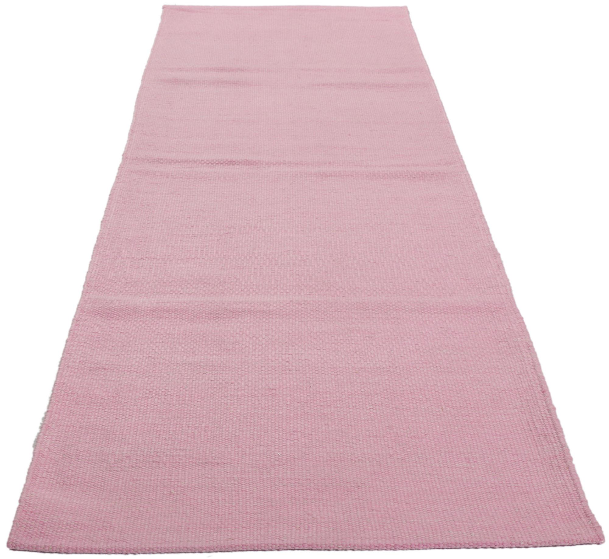 Indian New Swedish Inspired Pink Kilim Runner with Scandinavian Modern Style  For Sale