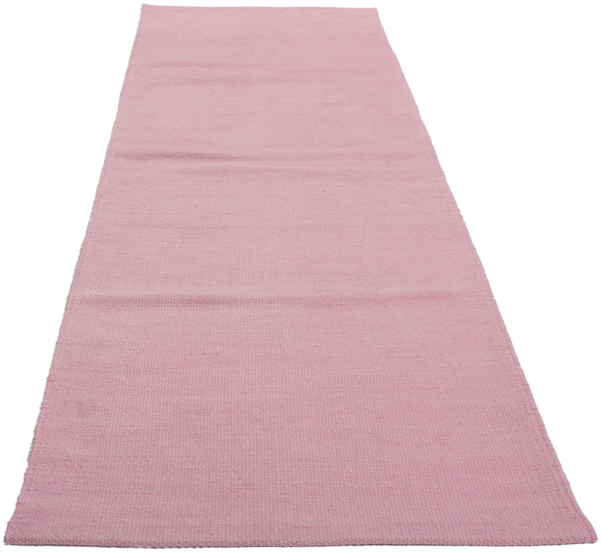 Hand-Woven New Swedish Inspired Pink Kilim Runner with Scandinavian Modern Style For Sale