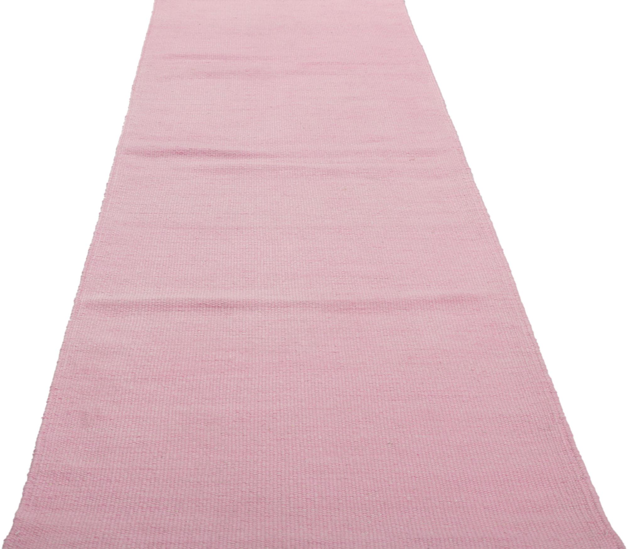 New Swedish Inspired Pink Kilim Runner with Scandinavian Modern Style In New Condition For Sale In Dallas, TX
