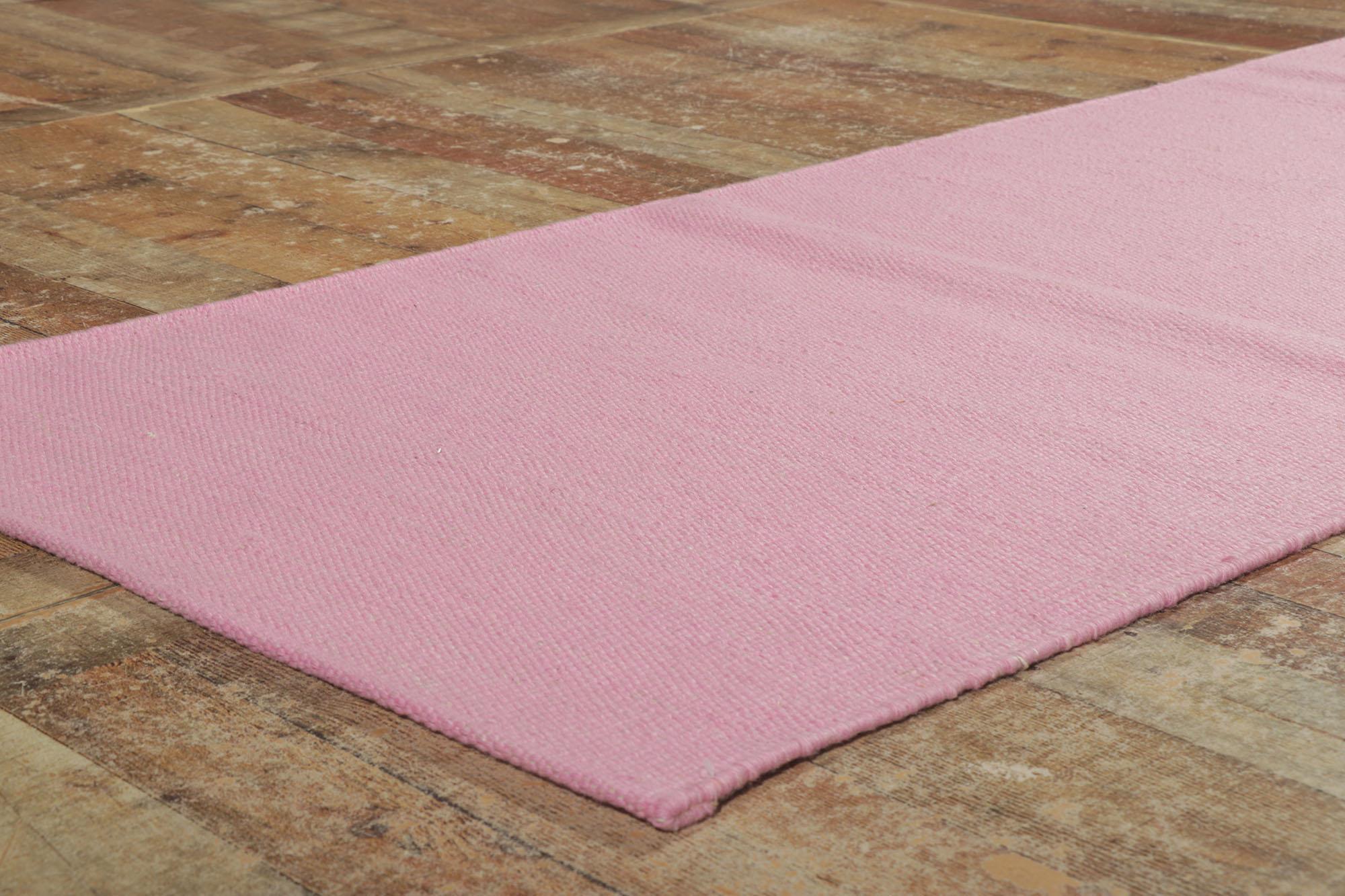 Contemporary New Swedish Inspired Pink Kilim Runner with Scandinavian Modern Style  For Sale