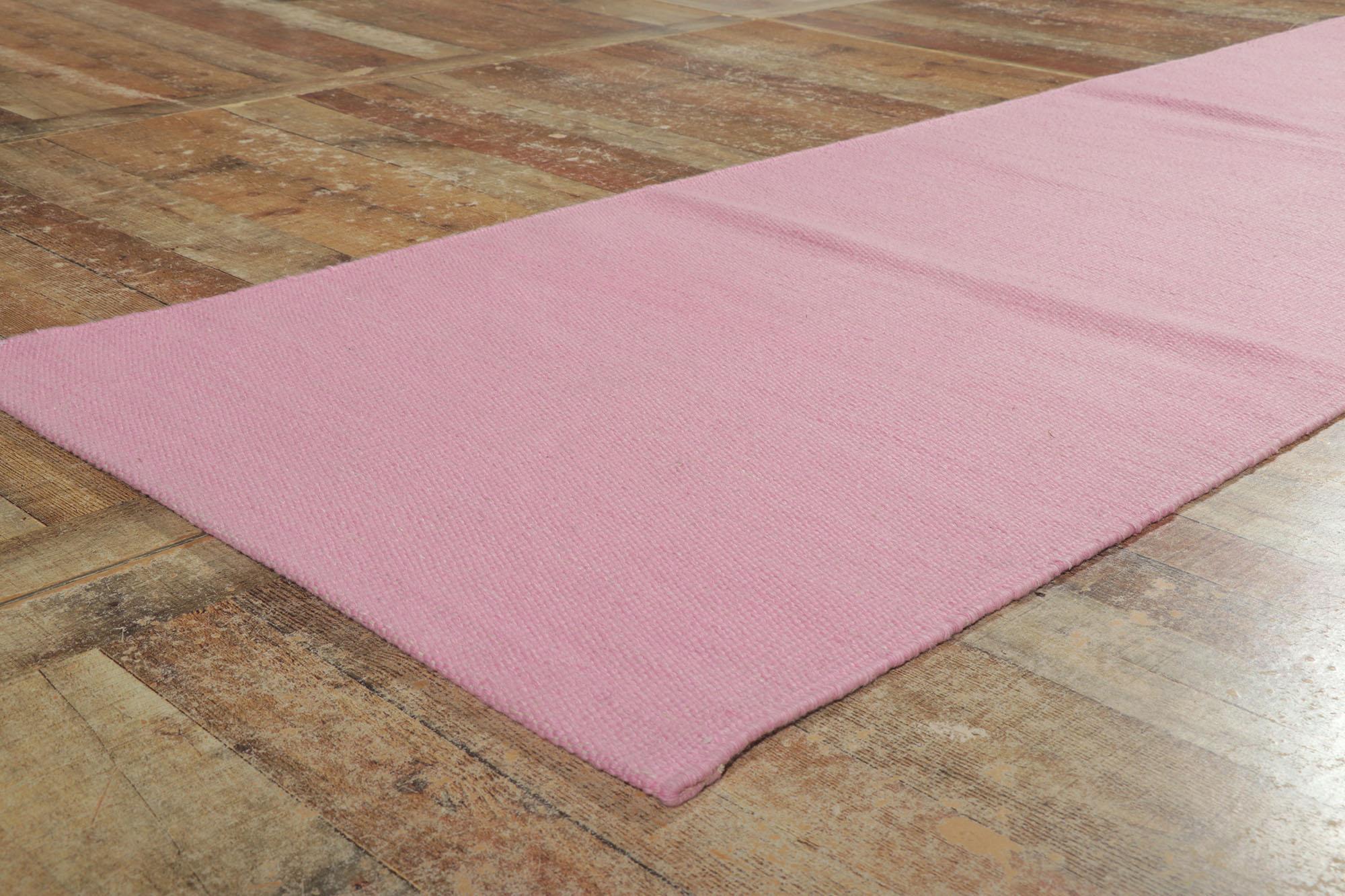 Wool New Swedish Inspired Pink Kilim Runner with Scandinavian Modern Style For Sale