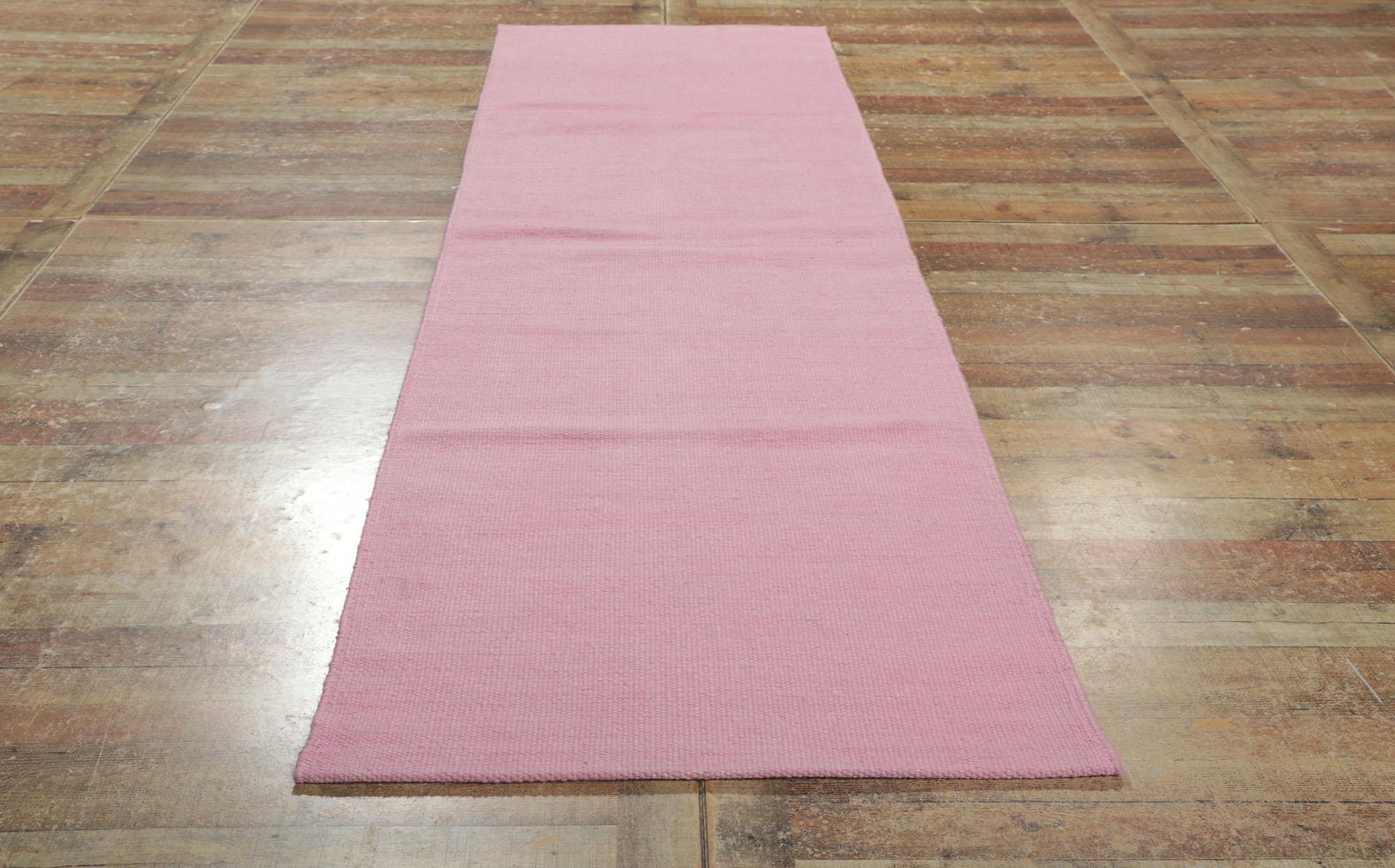 New Swedish Inspired Pink Kilim Runner with Scandinavian Modern Style For Sale 1