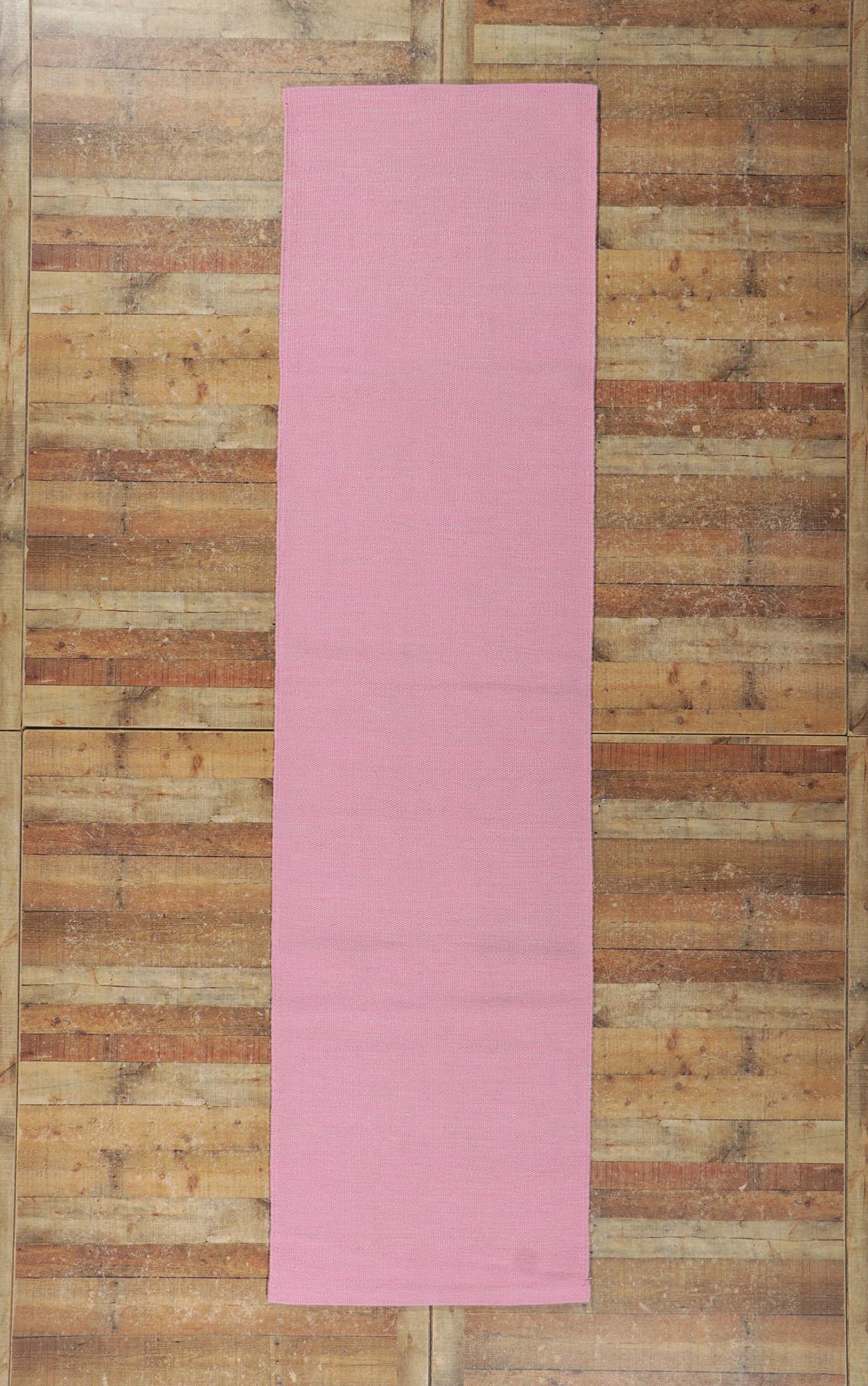 New Swedish Inspired Pink Kilim Runner with Scandinavian Modern Style  For Sale 1