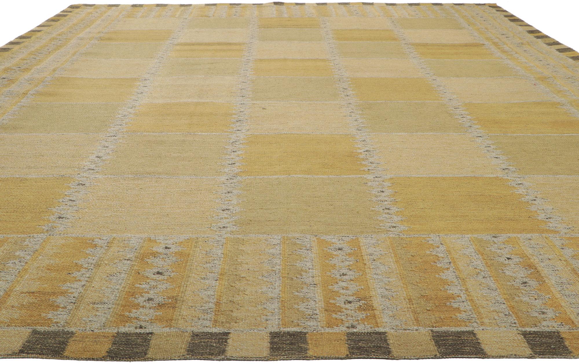 Indian Swedish Inspired Kilim Rug, Scandinavian Modern Meets Earth-Tone Elegance For Sale