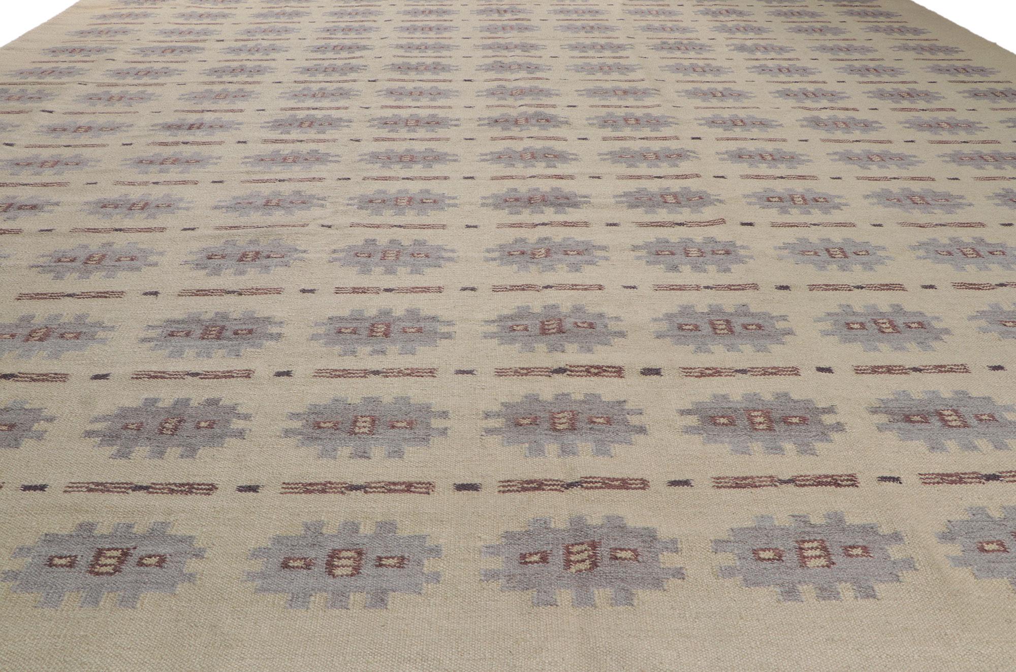 Hand-Woven Swedish Inspired Kilim Rug, Scandinavian Modern Meets Earth-Tone Elegance For Sale