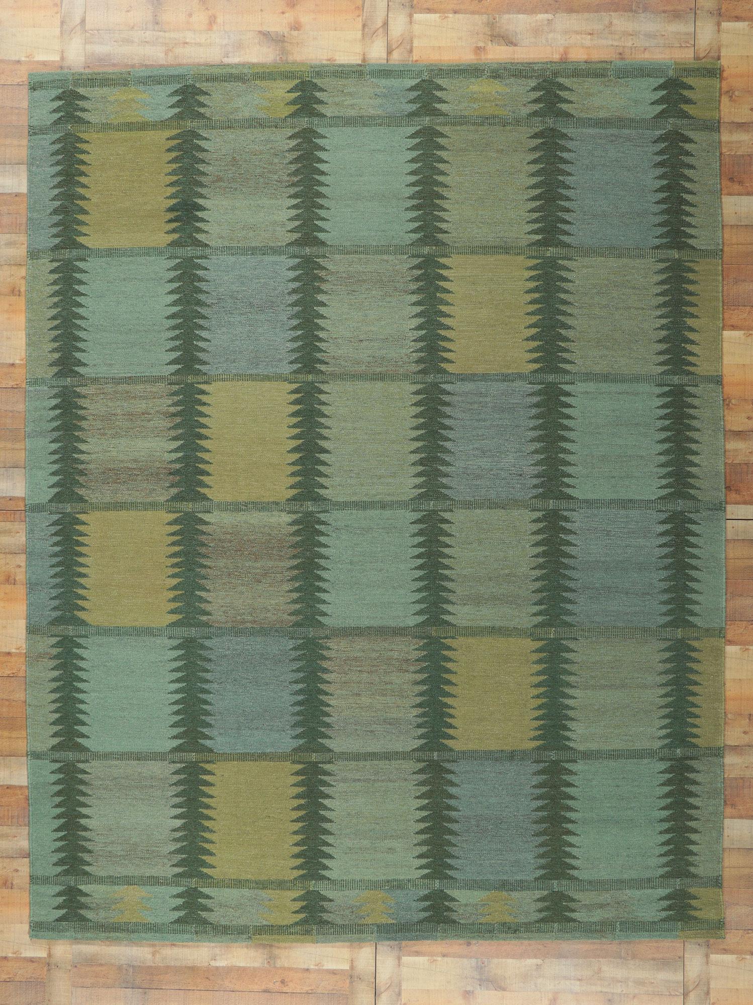 New Green Checkerboard Swedish Inspired Kilim Rug, Grönt Rutmönster For Sale 2