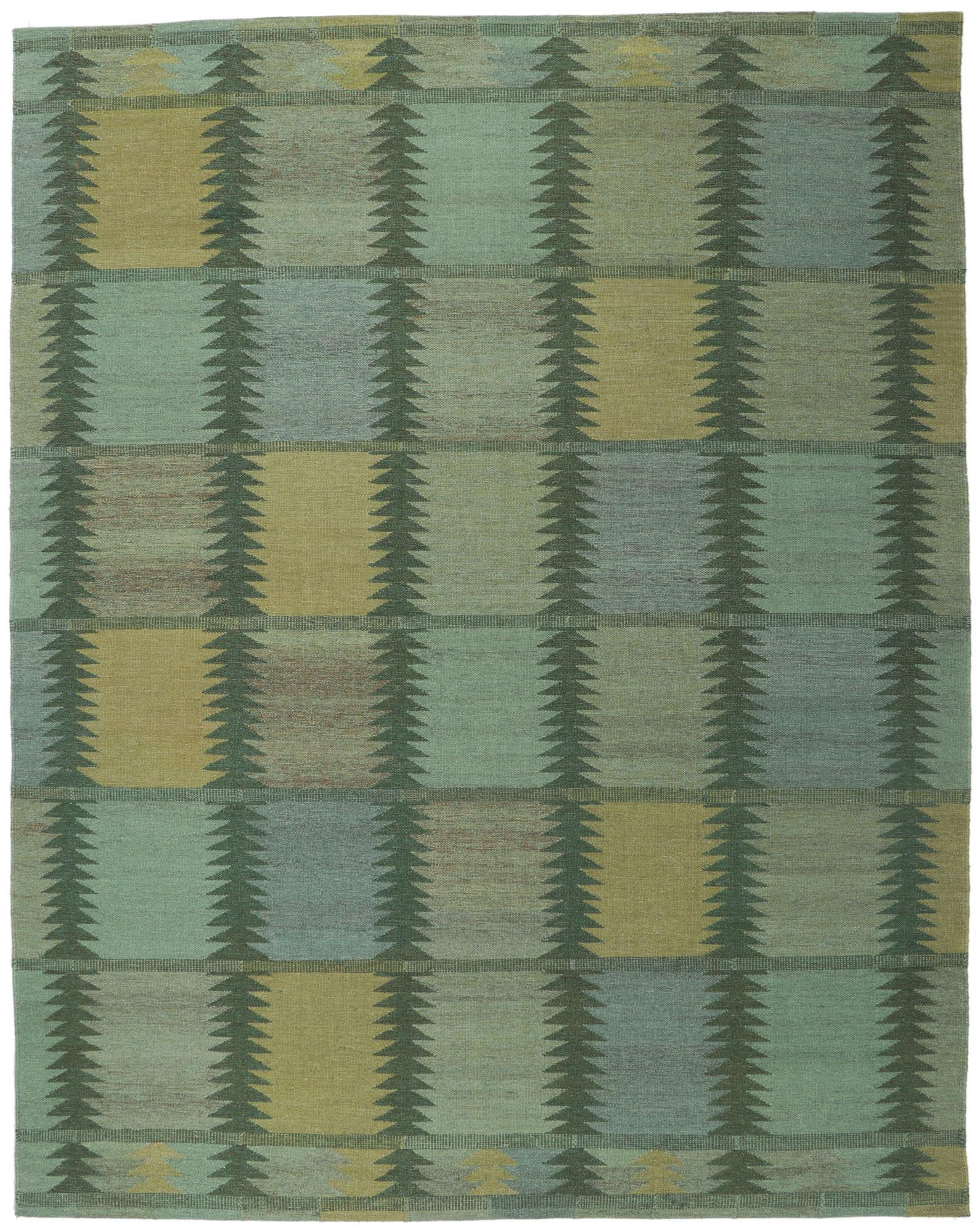 New Green Checkerboard Swedish Inspired Kilim Rug, Grönt Rutmönster For Sale 3