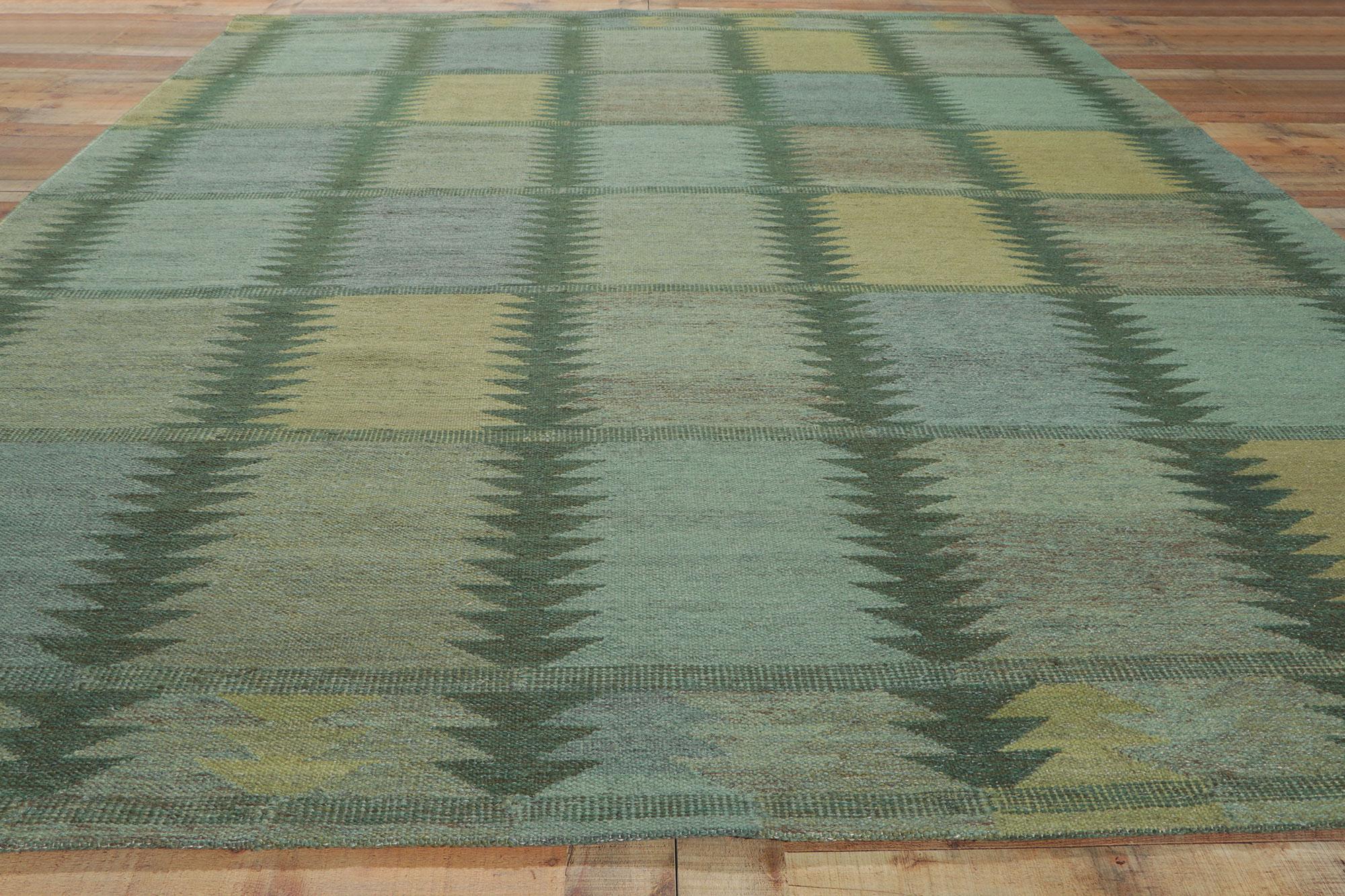 New Green Checkerboard Swedish Inspired Kilim Rug, Grönt Rutmönster For Sale 1