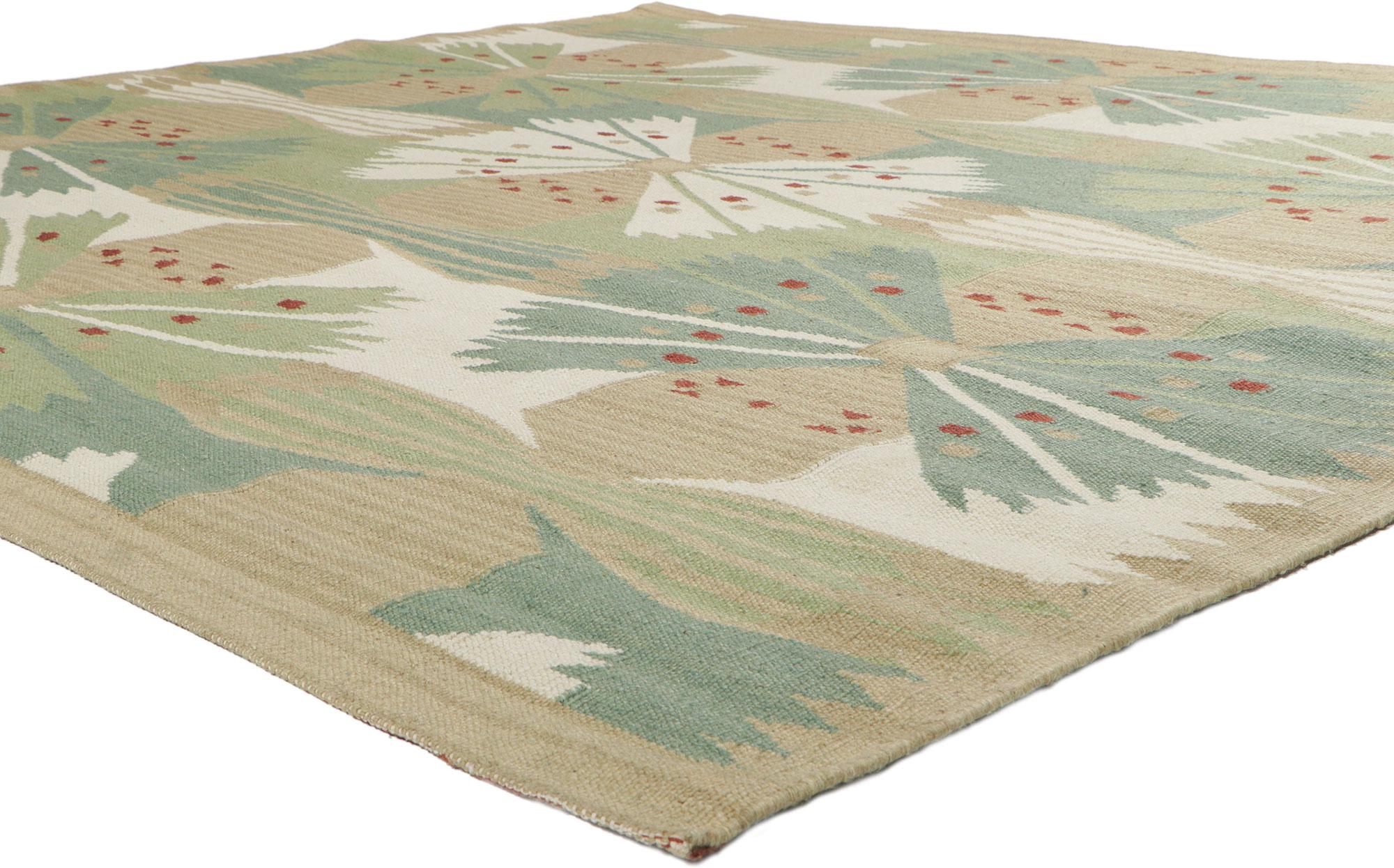 30850 New Swedish Style Kilim Rug Inspired by Barbro Nilsson and Marta Maas-Fjetterstrom 09'10 x 10'05. With its simplicity, geometric design and soft colors, this hand-woven wool Swedish inspired Kilim rug provides a feeling of cozy contentment