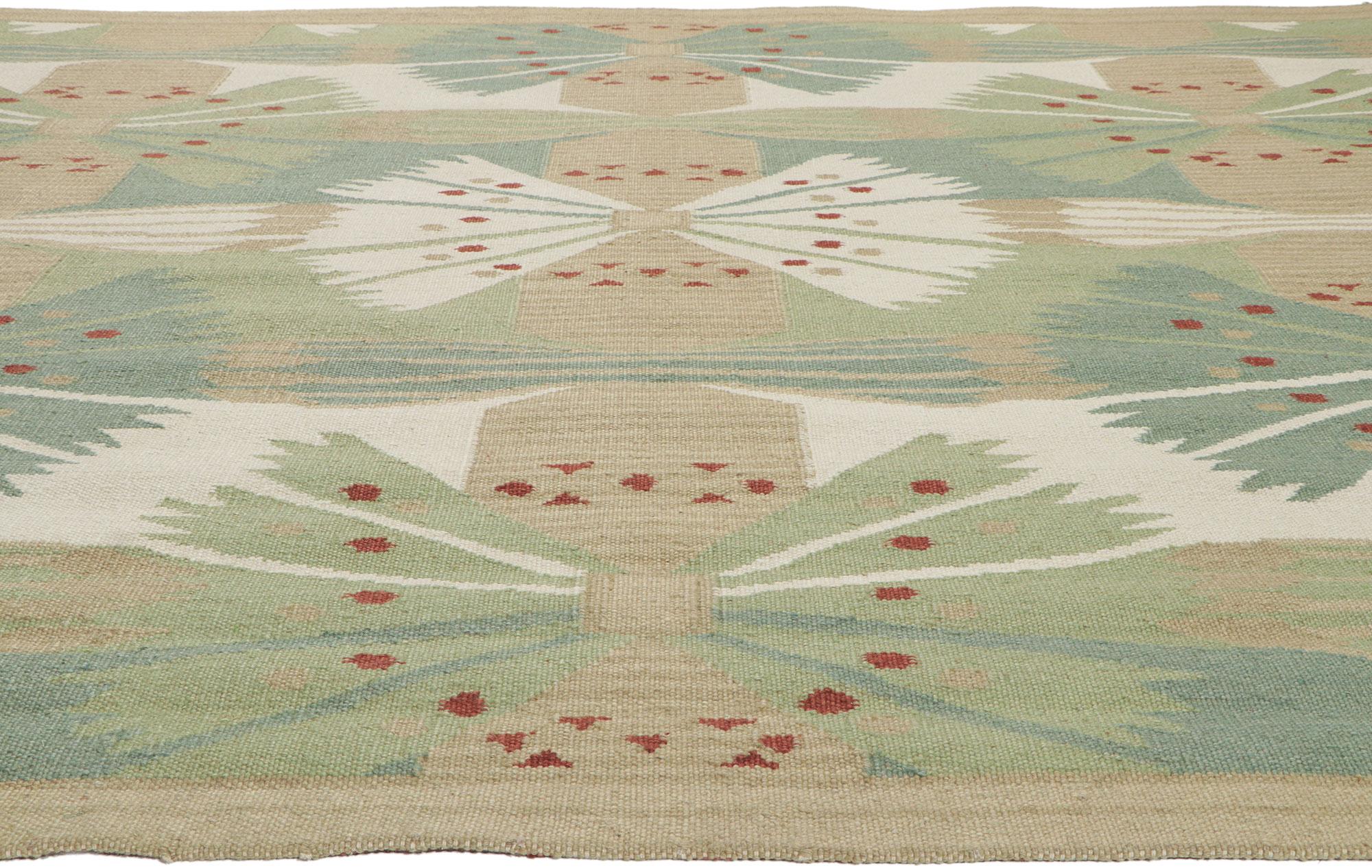 Indian New Scandinavian Modern Swedish Inspired Kilim Röllakan, 09'10 x 10'05 For Sale
