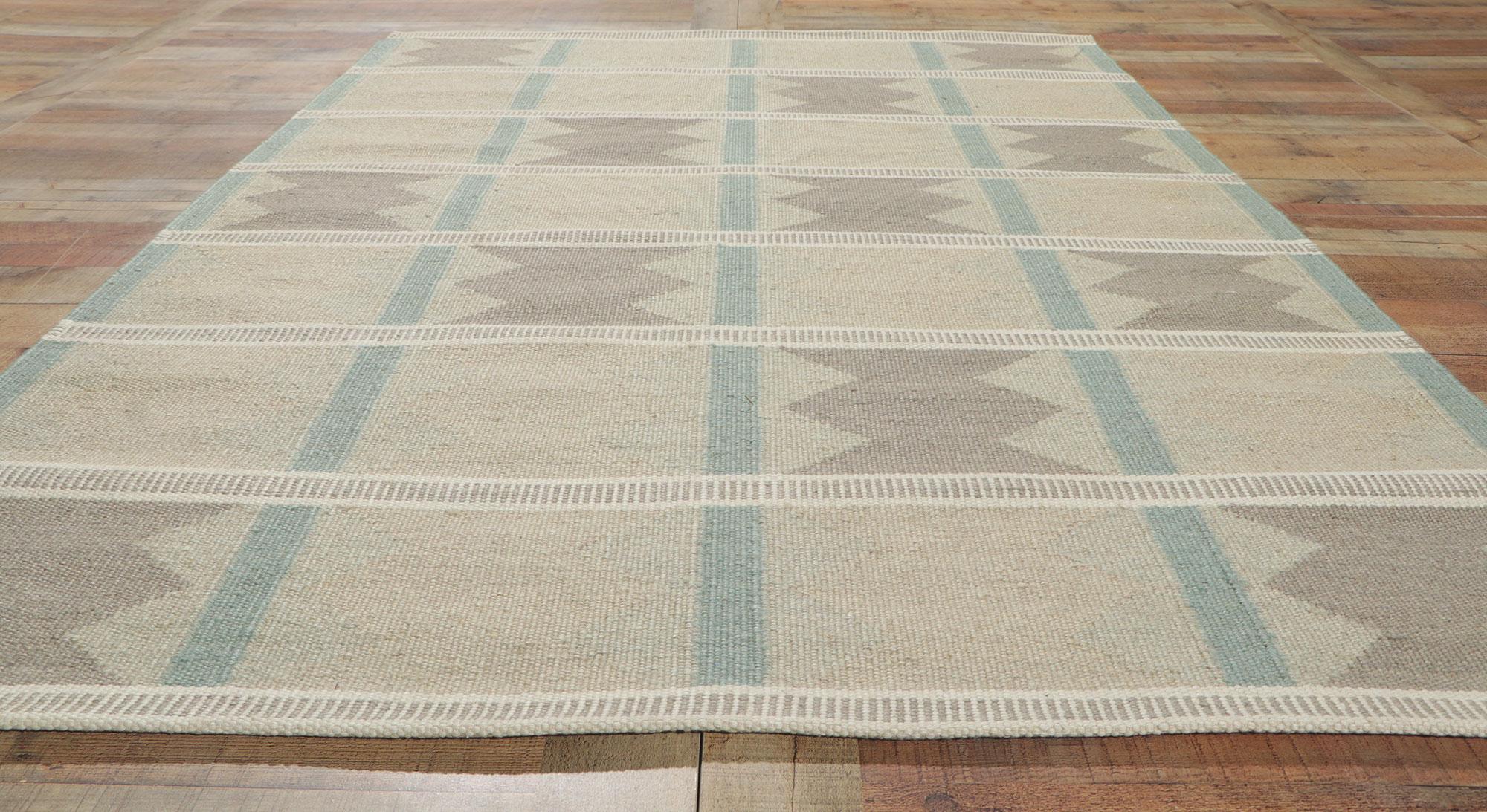 Wool Swedish Inspired Kilim Rug, Scandinavian Modern Meets Sublime Simplicity For Sale