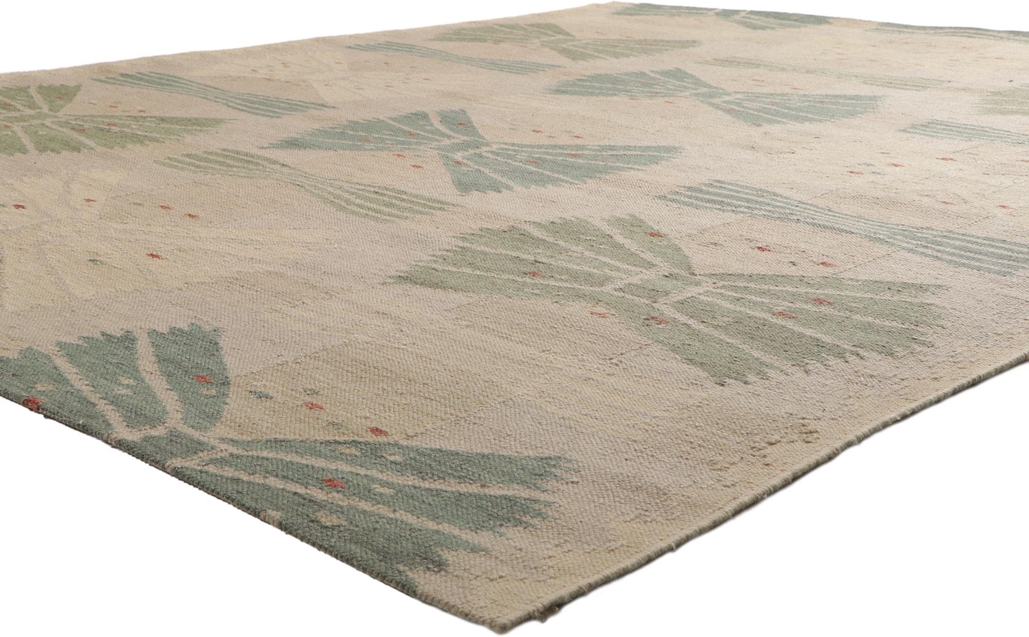 30797 New Swedish Style Kilim Rug Inspired by Barbro Nilsson and Marta Maas-Fjetterstrom 08'10 x 11'02. With its simplicity, geometric design and soft colors, this hand-woven wool Swedish inspired Kilim rug provides a feeling of cozy contentment