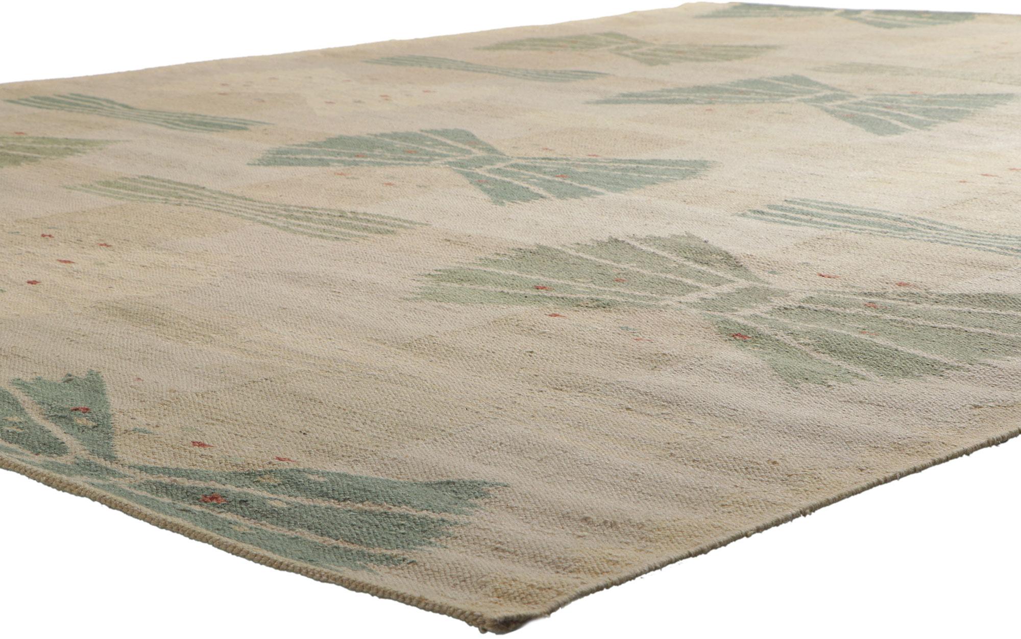 30796 New Swedish Style Kilim Rug Inspired by Barbro Nilsson and Marta Maas-Fjetterstrom 10'00 x 13'05. With its simplicity, geometric design and soft colors, this hand-woven wool Swedish inspired Kilim rug provides a feeling of cozy contentment