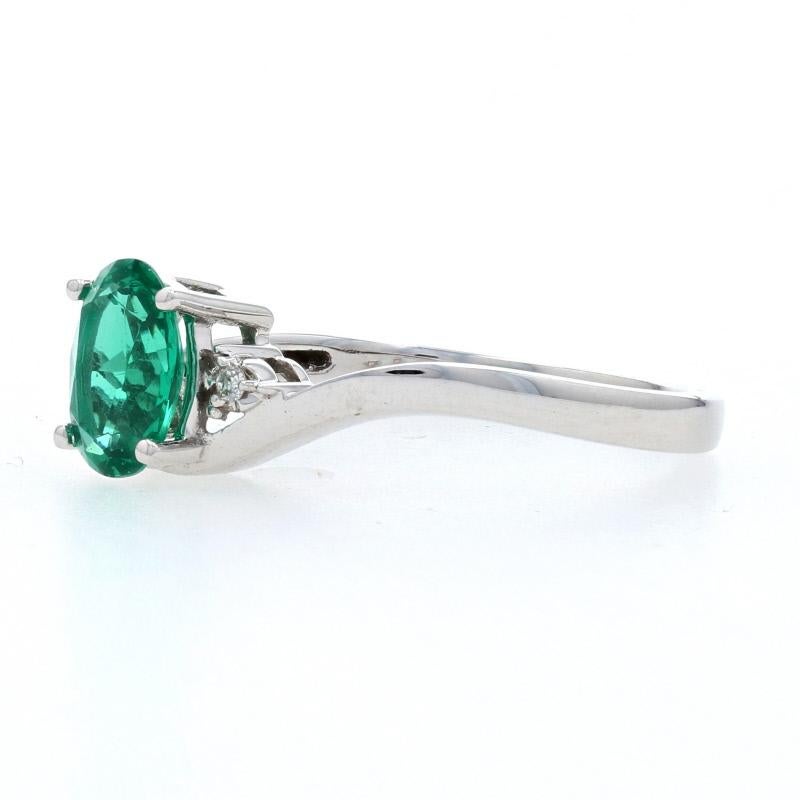 For Sale:  New Synthetic Emerald & Diamond Ring, 10k White Gold Bypass .86ctw 2