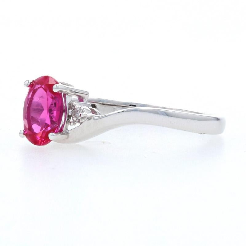 For Sale:  New Synthetic Ruby & Diamond Ring, 10k White Gold Bypass 1.07ctw 2