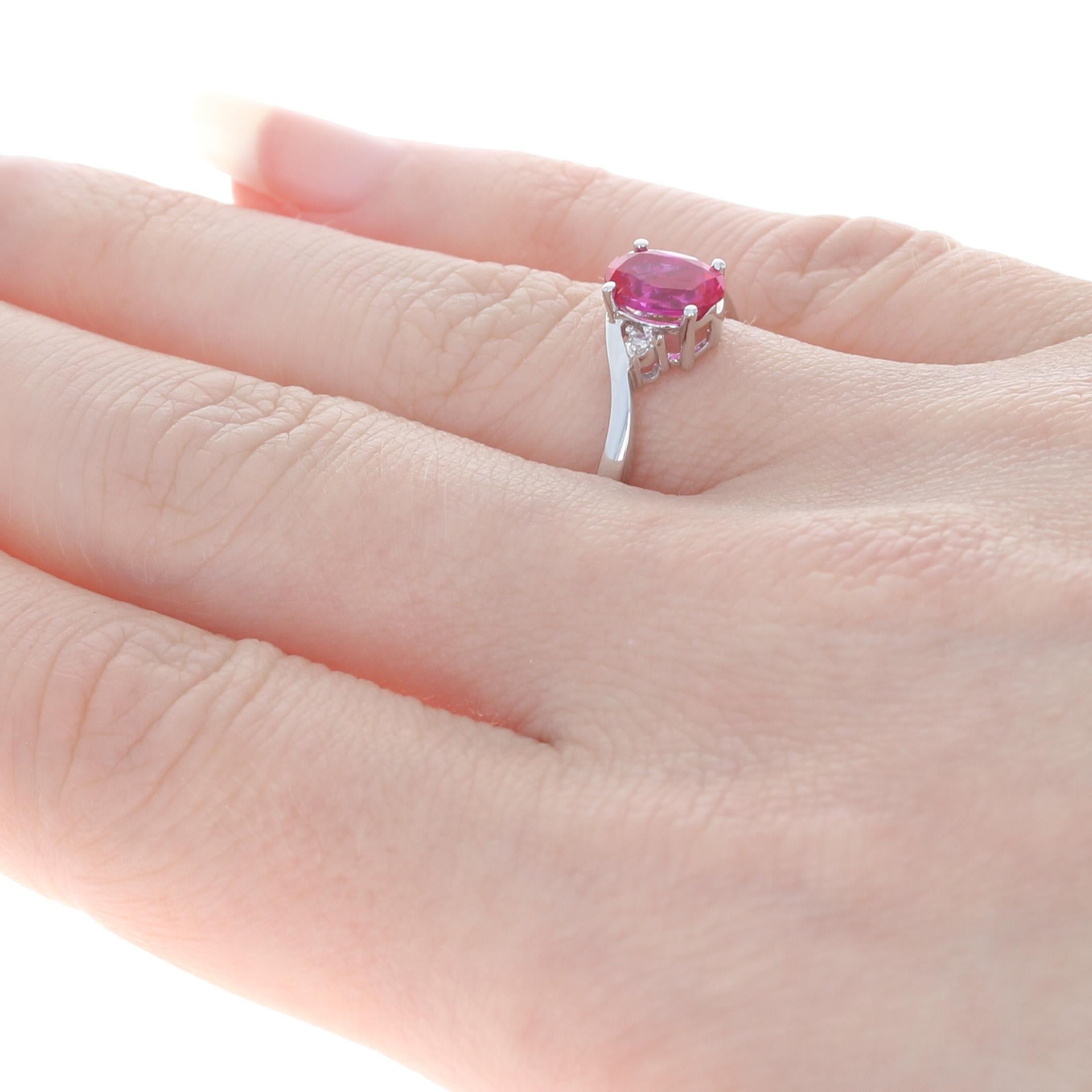 For Sale:  New Synthetic Ruby & Diamond Ring, 10k White Gold Bypass 1.07ctw 4