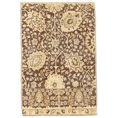 New Tabriz Rug with Beige and Brown Flower Motifs on Ivory Field