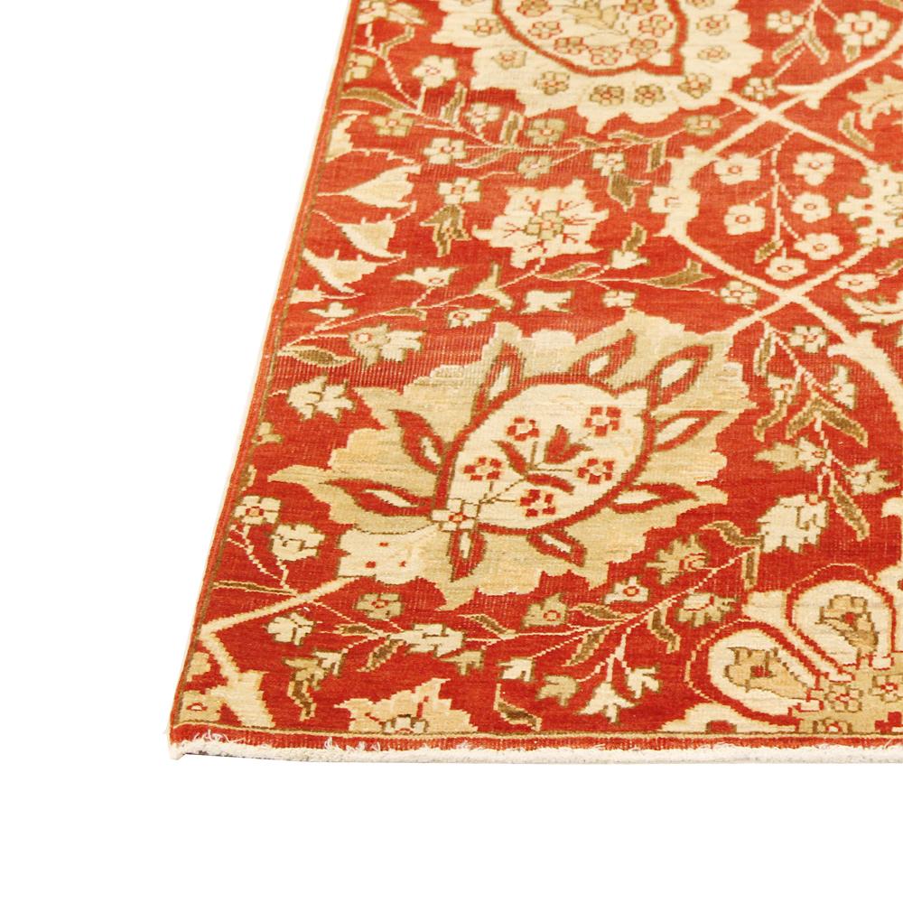 Hand-Woven New Tabriz Rug with Beige and Ivory Flower Motifs on Red Field For Sale