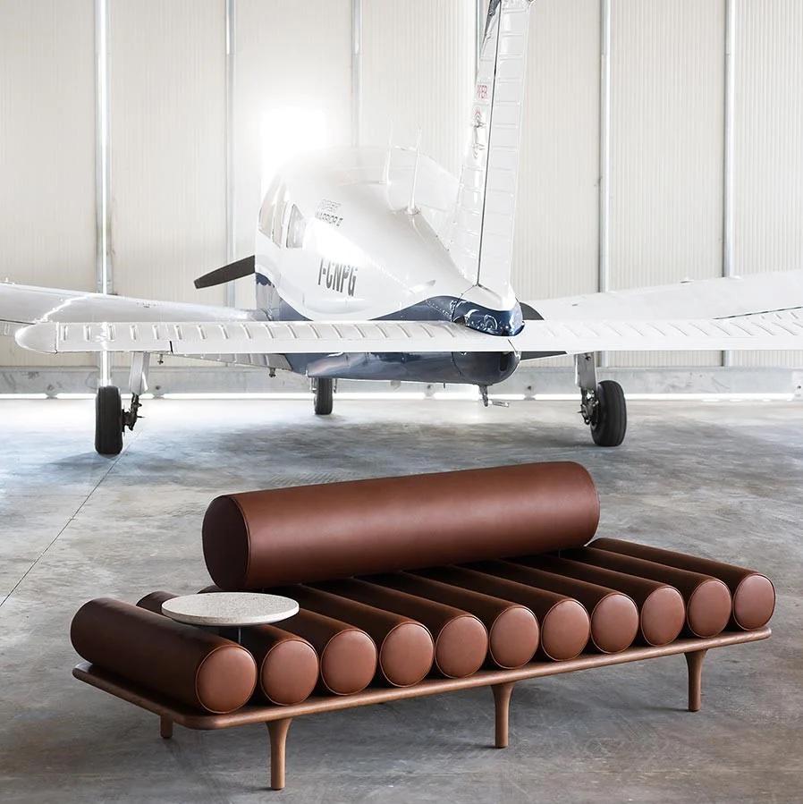 Contemporary NEW Tacchini Five to Nine Leather Daybed with Metal table by Studiopepe in STOCK For Sale