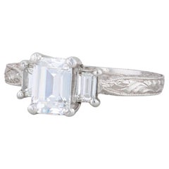Vintage New Tacori Emerald Cut 3 Stone Engagement Ring 18k Gold Platinum Semi Mount 2199