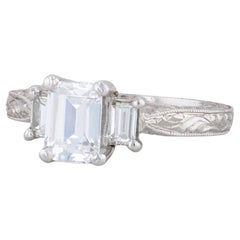 Tacori, bague de fiançailles semi-montée de 3 pierres taille émeraude, en or 18 carats et platine 2199