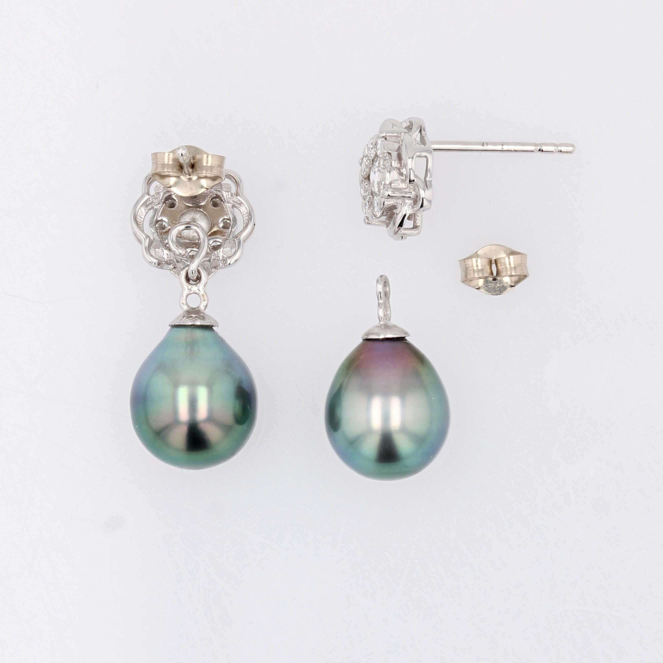 New Tahitian Pearl Diamonds 18 Karat White Gold Dangle Convertible Stud Earrings For Sale 6