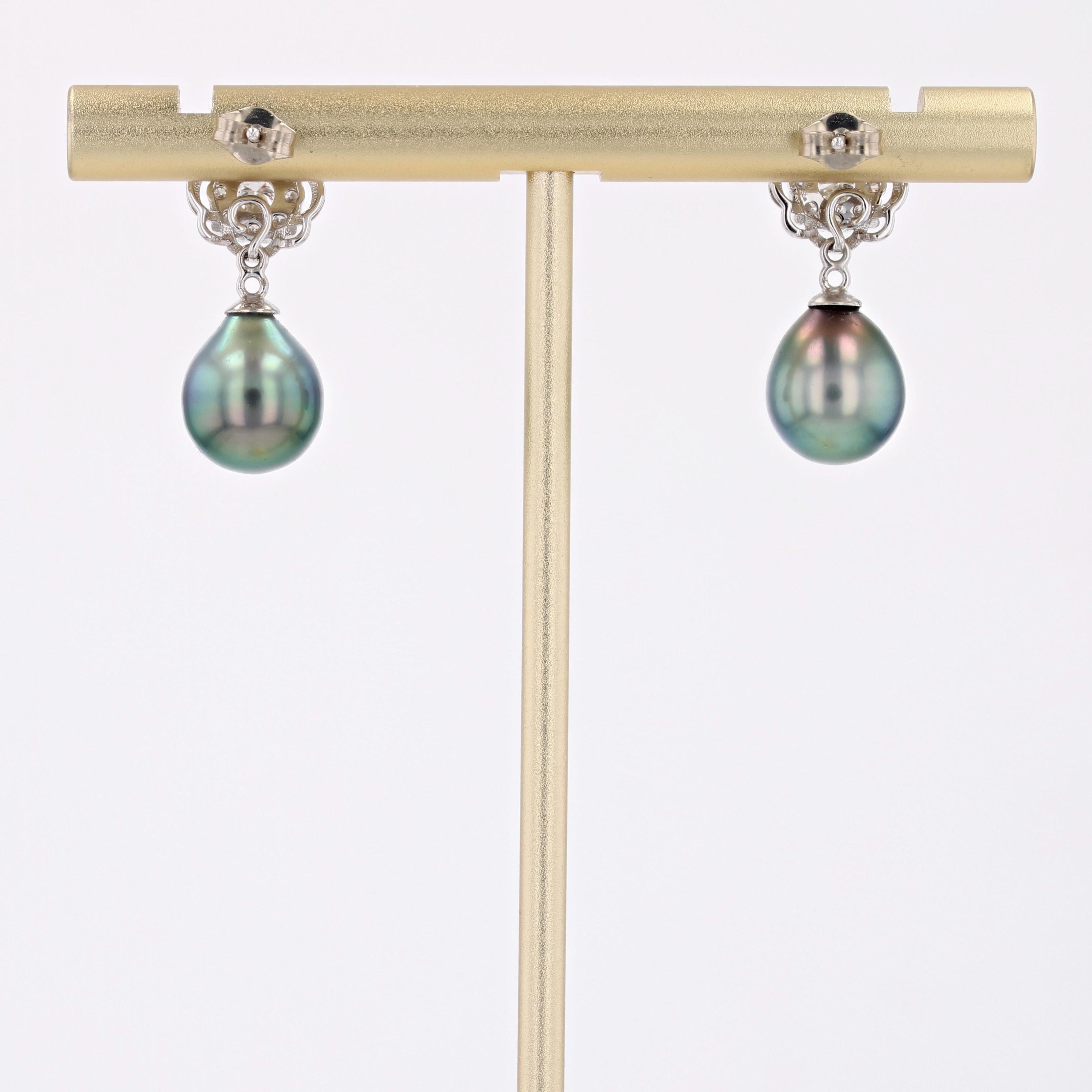 New Tahitian Pearl Diamonds 18 Karat White Gold Dangle Convertible Stud Earrings (orecchini a perno convertibili con perle di Tahiti) in vendita 7