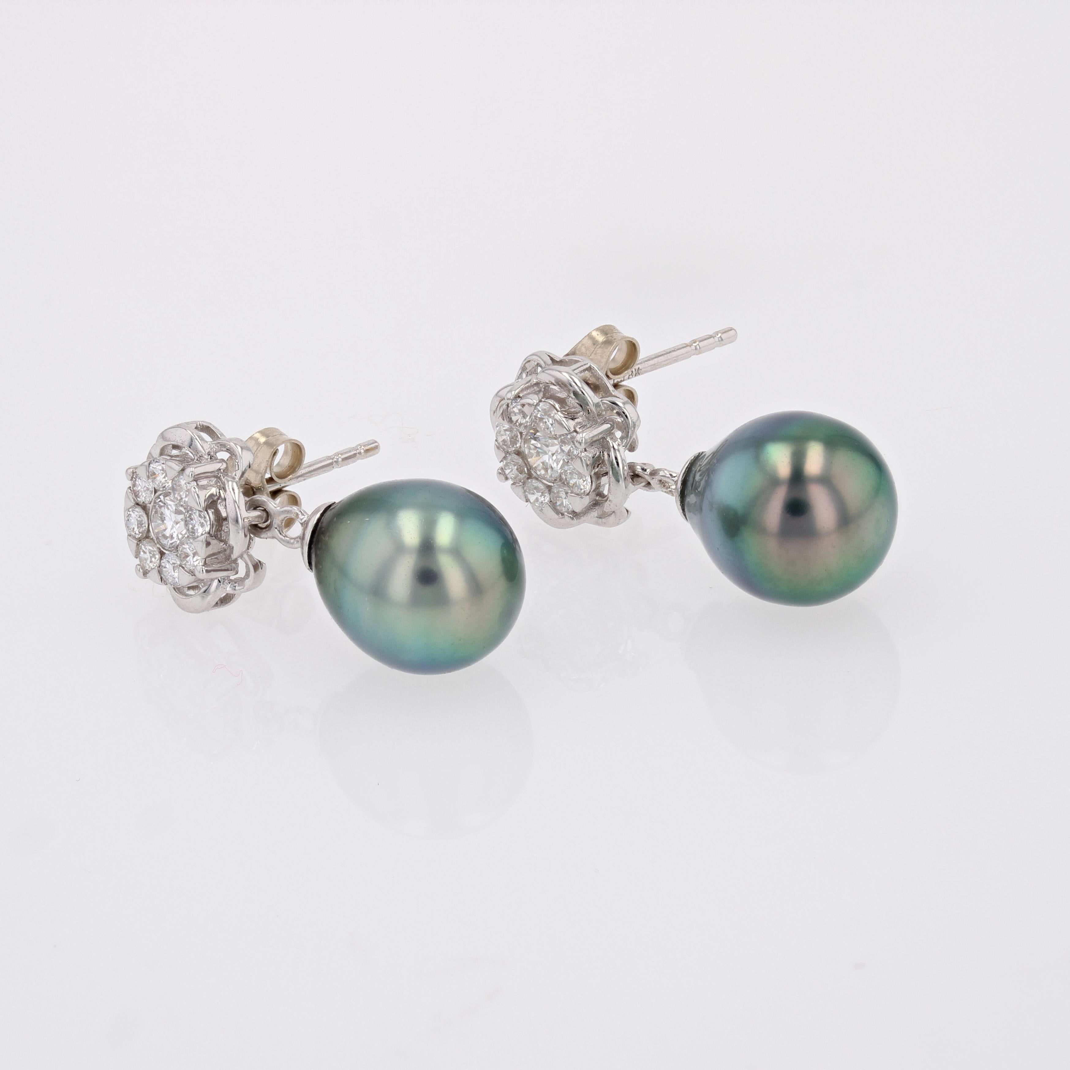 Contemporaneo New Tahitian Pearl Diamonds 18 Karat White Gold Dangle Convertible Stud Earrings (orecchini a perno convertibili con perle di Tahiti) in vendita