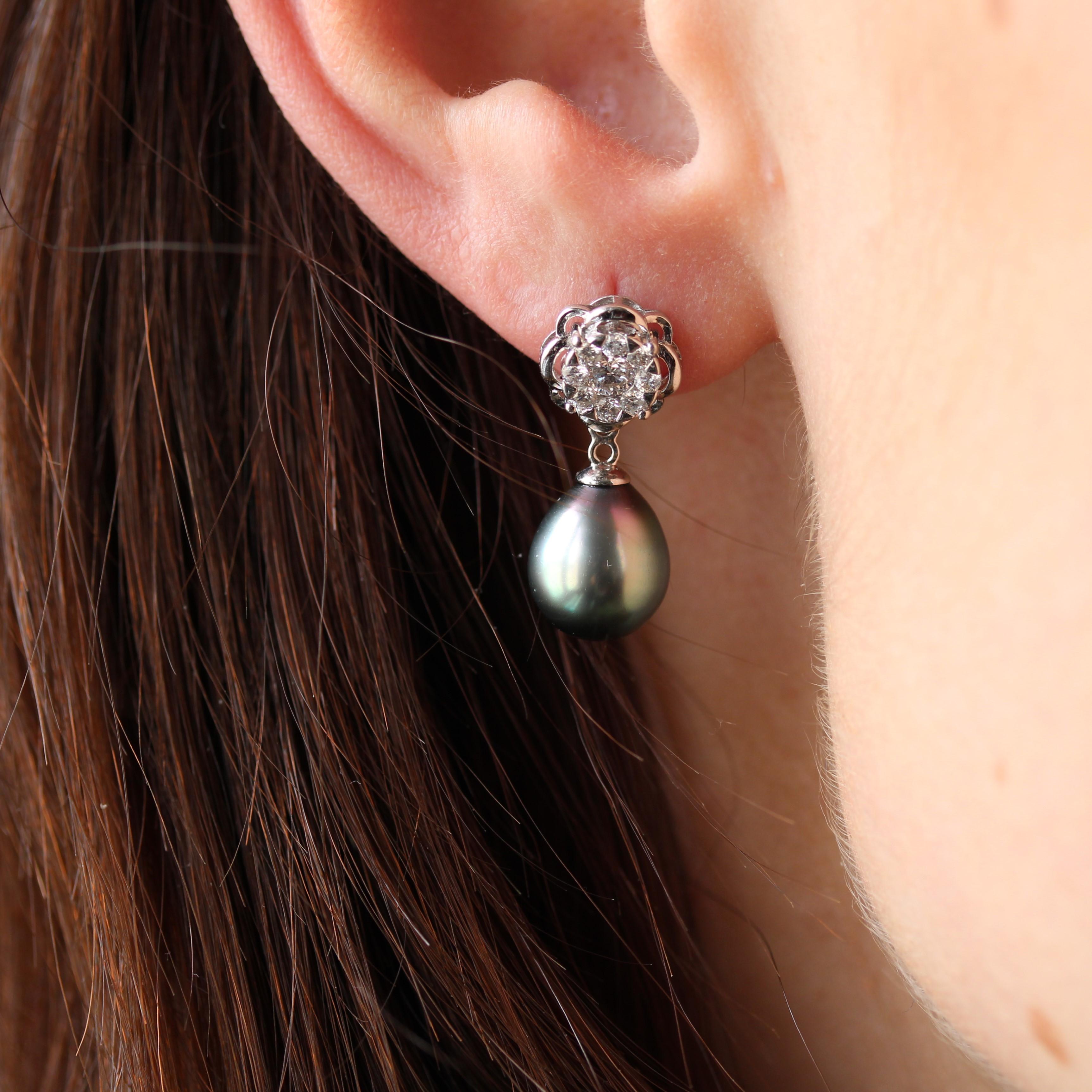 New Tahitian Pearl Diamonds 18 Karat White Gold Dangle Convertible Stud Earrings For Sale 1