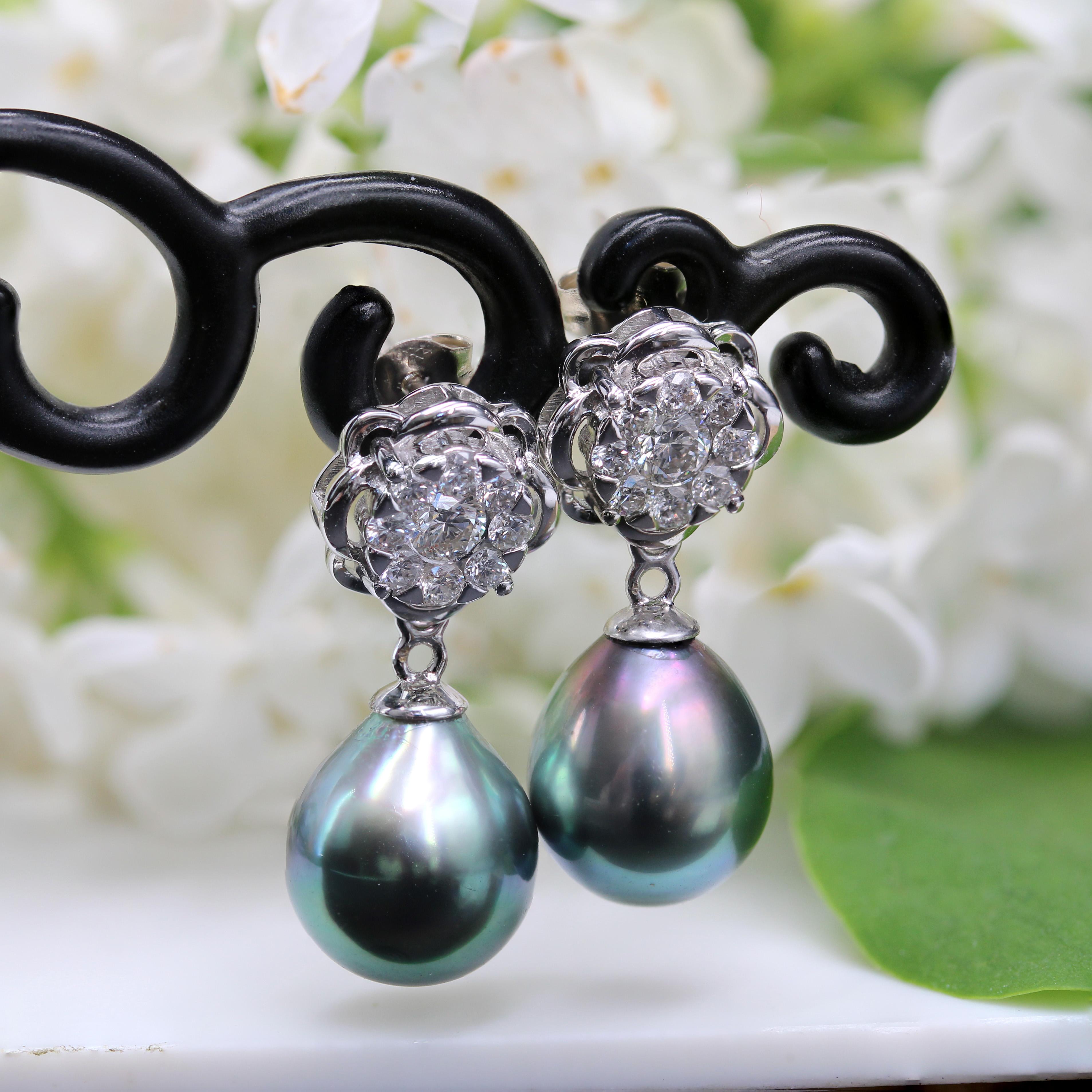 New Tahitian Pearl Diamonds 18 Karat White Gold Dangle Convertible Stud Earrings (orecchini a perno convertibili con perle di Tahiti) in vendita 2