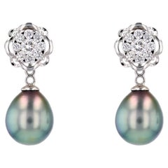 New Tahitian Pearl Diamonds 18 Karat White Gold Dangle Convertible Stud Earrings