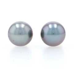 NEW Tahitian Pearl Stud Earrings - 18k Yellow Gold 9mm High Karat Pierced