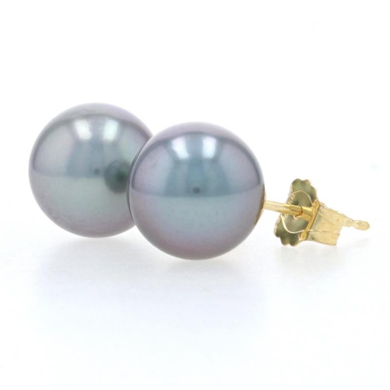 Perle NOUVEAU clous d'oreilles perles de Tahiti - or jaune 18 carats 9 mm de haut percé en vente