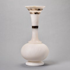 New Tall Italian White Alabaster Vase with Triple Banded Neck