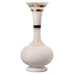 New Tall Italian White Alabaster Vase with Triple Banded Neck