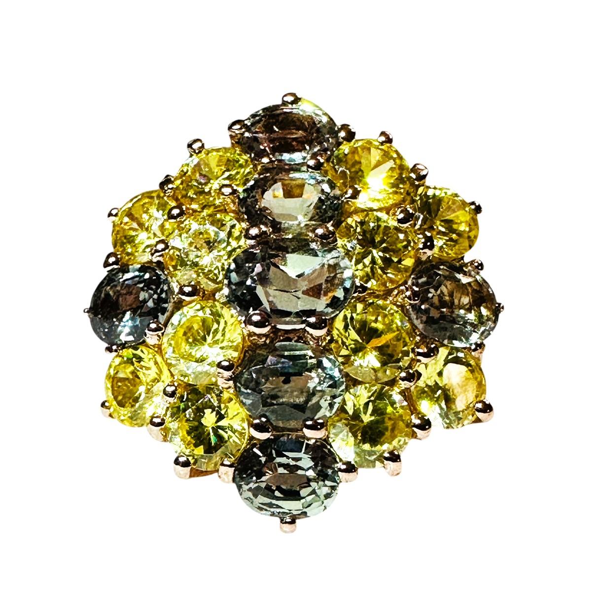 Art Déco New Tanzania 3,40 Carat Ametrine & Diamond Cut Sapphire R Gold Pl Sterling Ring in vendita