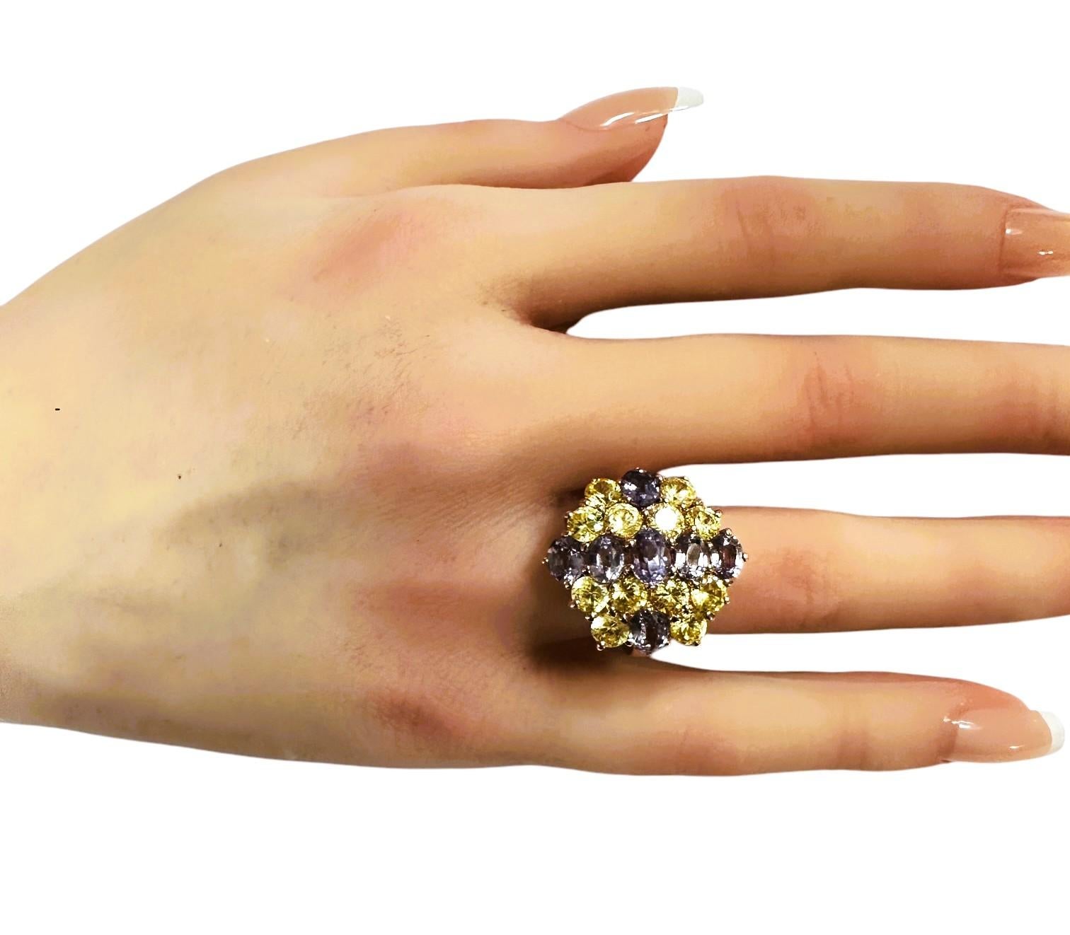 New Tanzania 3,40 Carat Ametrine & Diamond Cut Sapphire R Gold Pl Sterling Ring in vendita 2