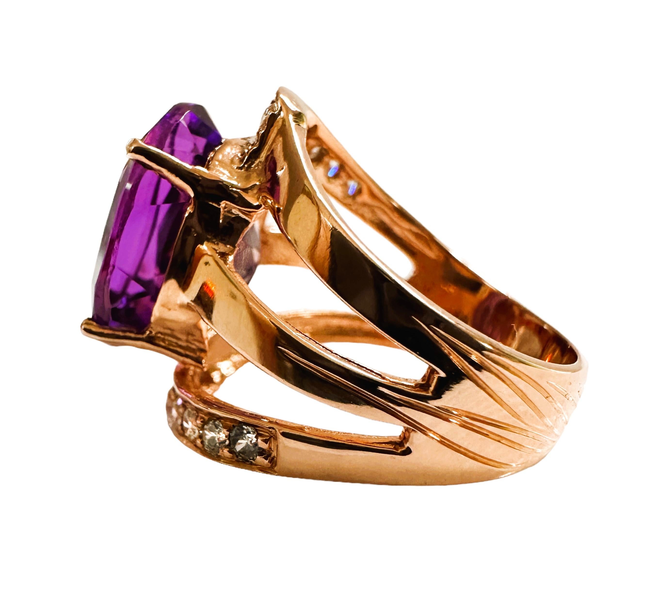 Art Deco New Tanzania 8.2 ct Purple Spinel & Diamond Cut Sapphire RGold Sterling Ring