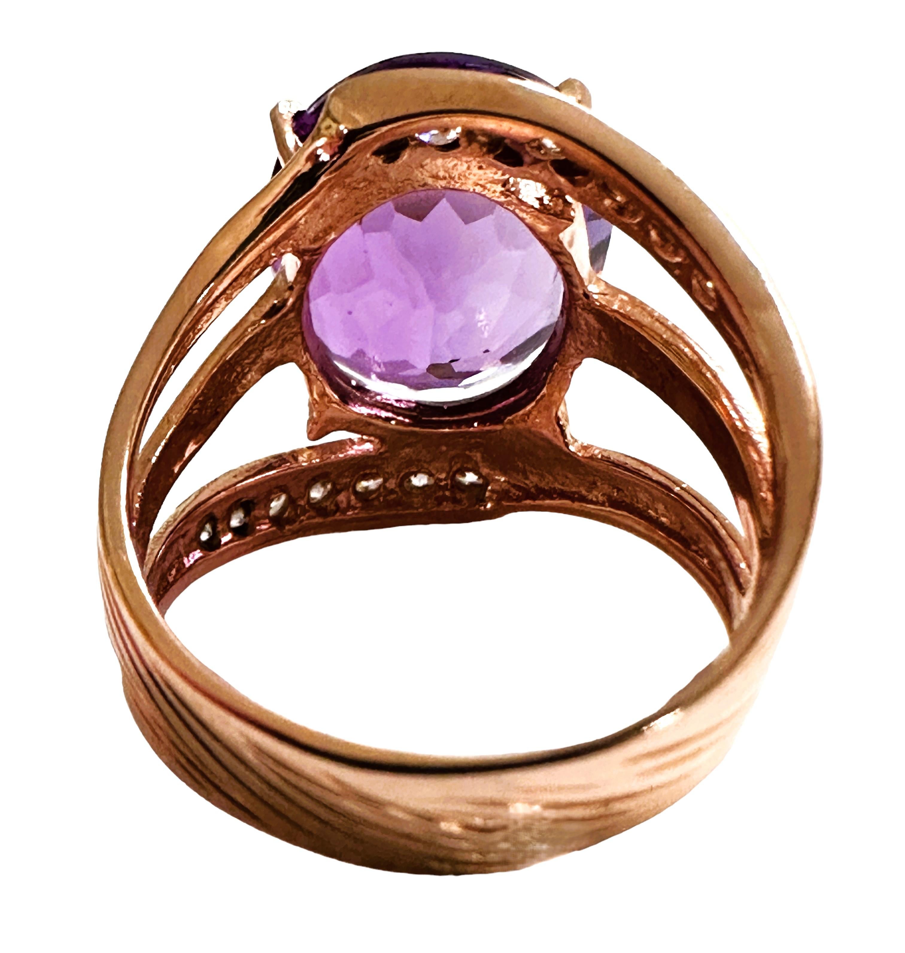 Oval Cut New Tanzania 8.2 ct Purple Spinel & Diamond Cut Sapphire RGold Sterling Ring