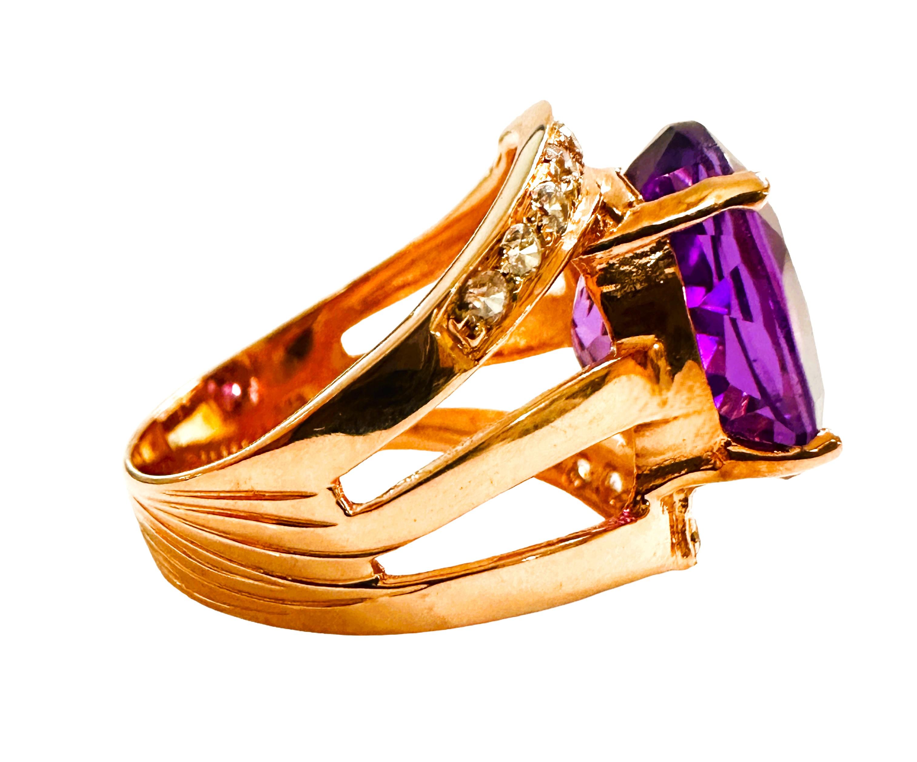 New Tanzania 8.2 ct Purple Spinel & Diamond Cut Sapphire RGold Sterling Ring In New Condition In Eagan, MN