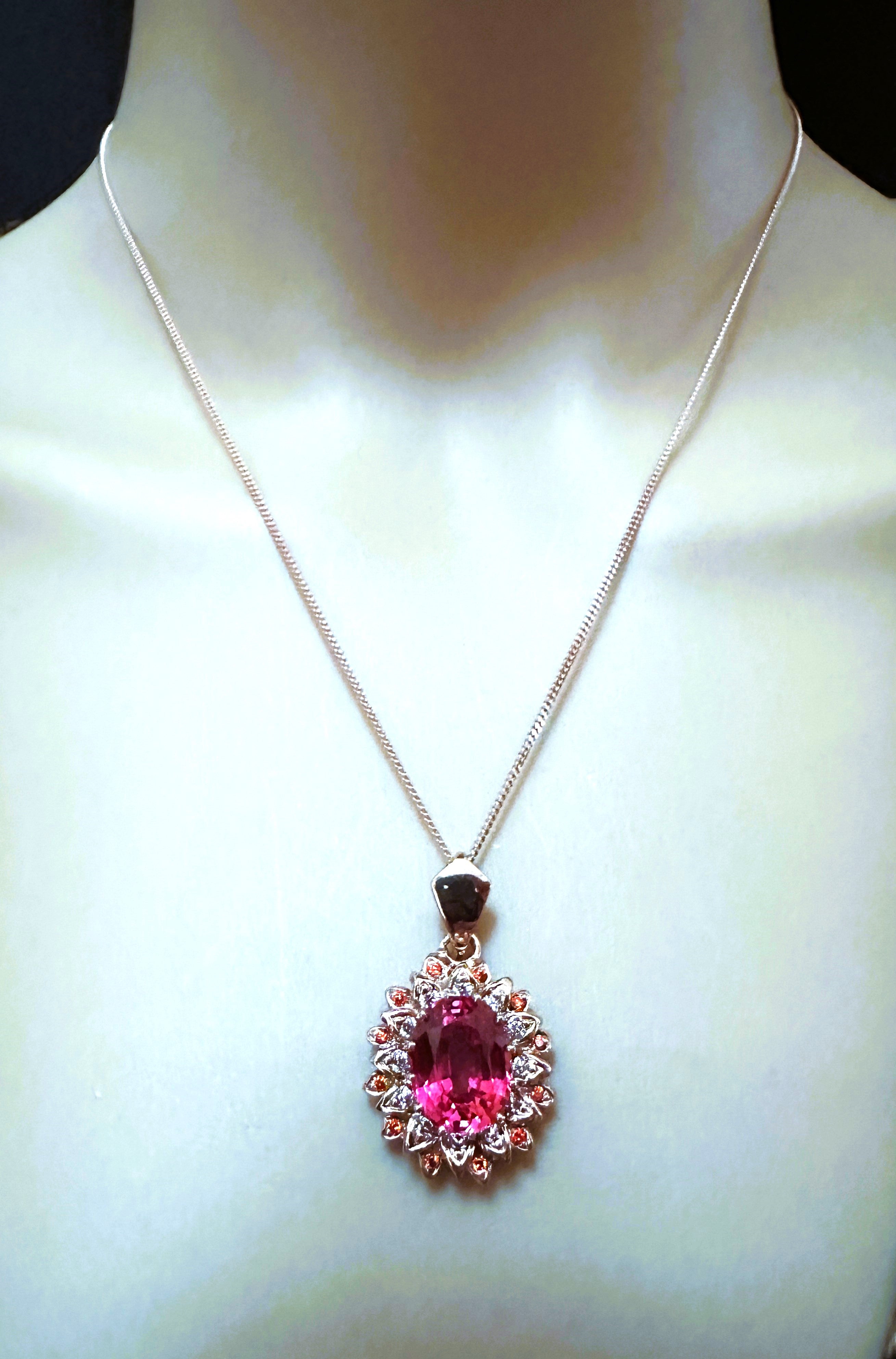 New Tanzania 8.60 ct Padparadscha Sapphire RGold Plated Sterling Necklace