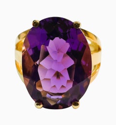 New Tanzania 8.68 Carat Fancy Cut Amethyst Yellow Gold Pl Sterling Ring