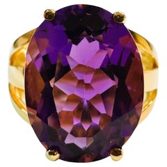 New Tanzania 8.68 Carat Fancy Cut Amethyst Yellow Gold Pl Sterling Ring