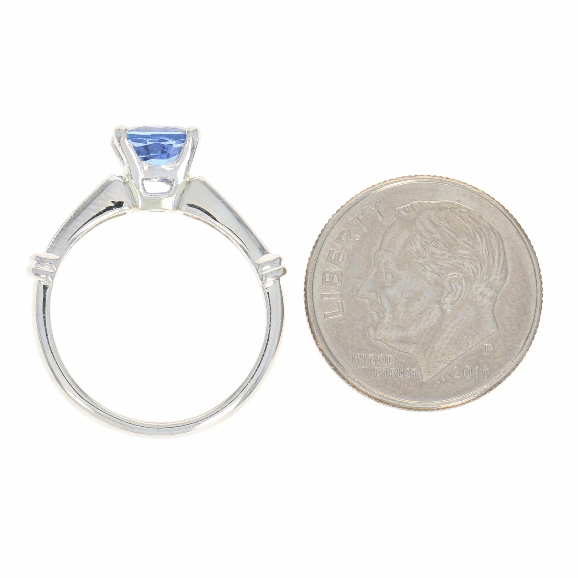 Tanzanite and Diamond Engagement Ring, 900 Platinum Milgrain 1.68 Carat 1