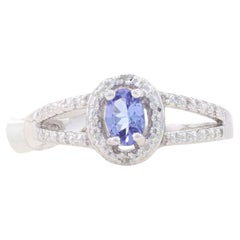 NEW Tanzanite & Diamond Ring - 925 Sterling Silver Oval .43ctw Halo-Inspired