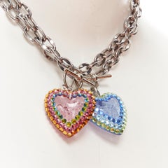 new TARINA TARANTINO Lot of 2 Y2K rainbow jewel rhinestone heart chain necklace