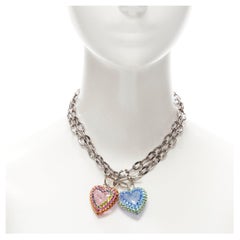 new TARINA TARANTINO Lot of 2 Y2K rainbow jewel rhinestone heart chain necklace