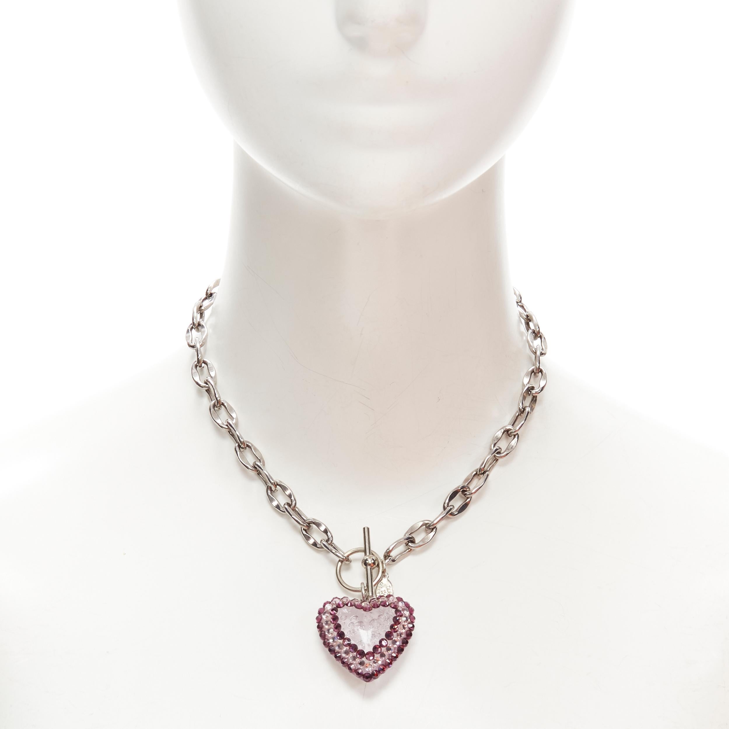 new TARINA TARANTINO Lot of 3 Y2K jewel rhinestone heart silver chain necklace For Sale 1