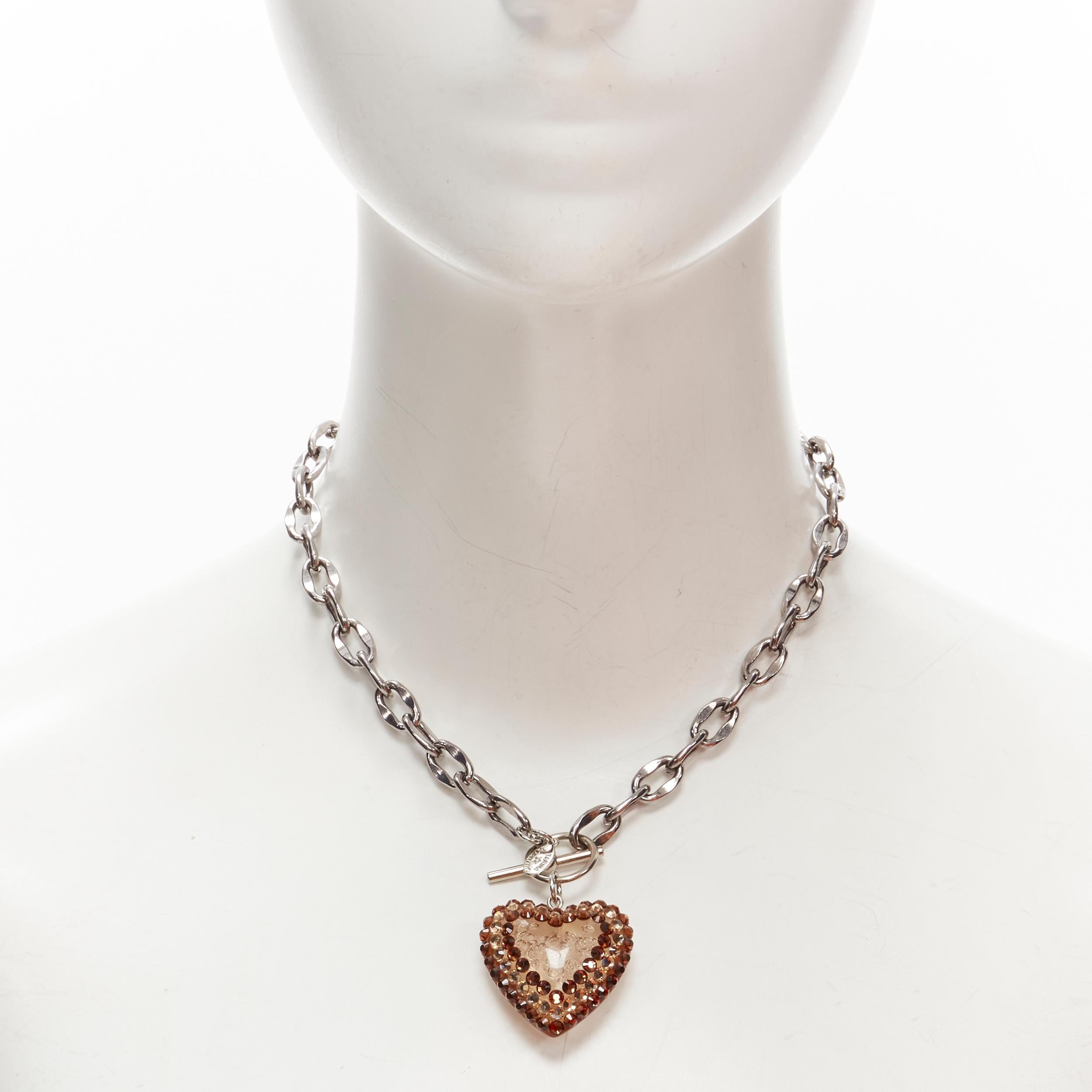 new TARINA TARANTINO Lot of 3 Y2K jewel rhinestone heart silver chain necklace For Sale 2