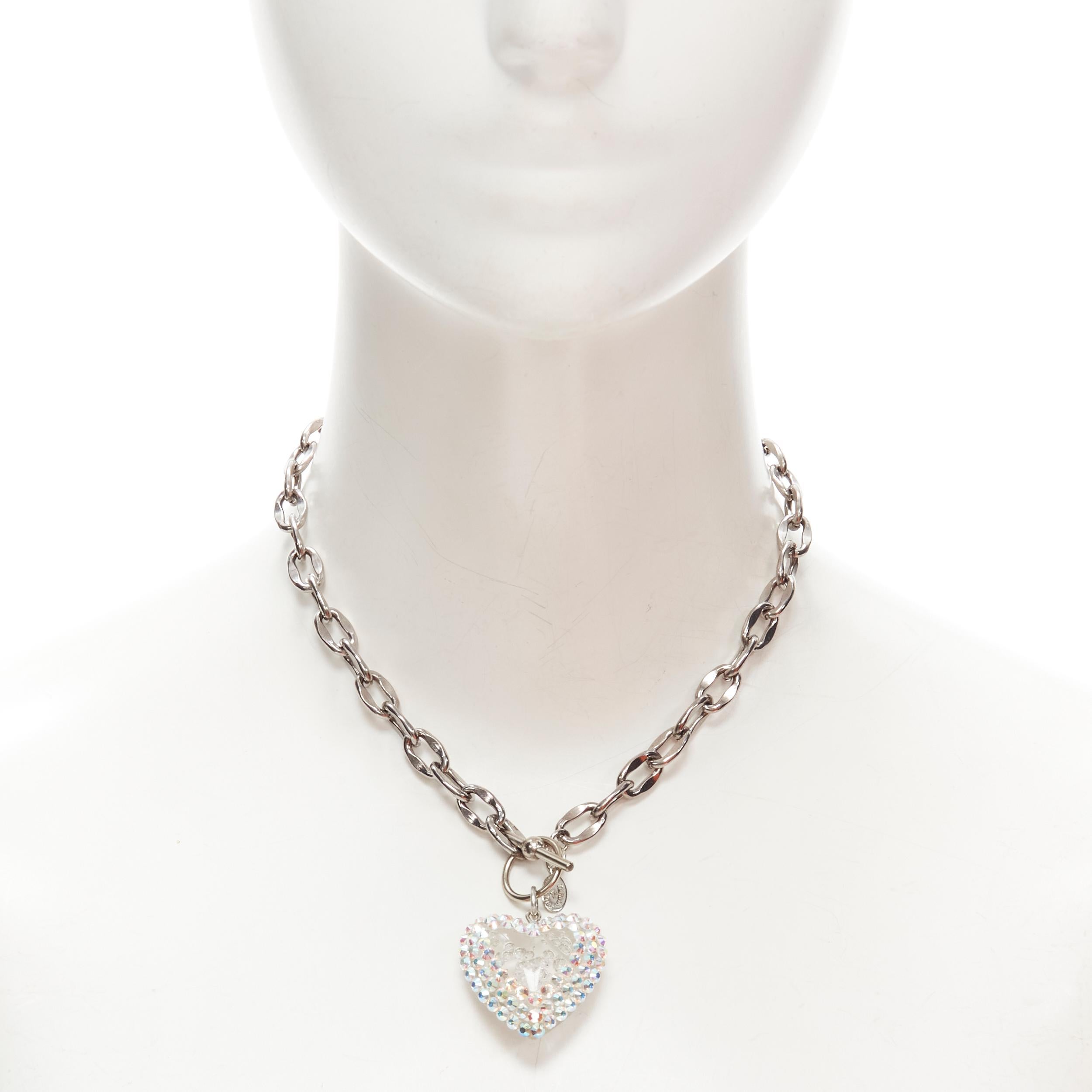 new TARINA TARANTINO Lot of 3 Y2K jewel rhinestone heart silver chain necklace For Sale 3